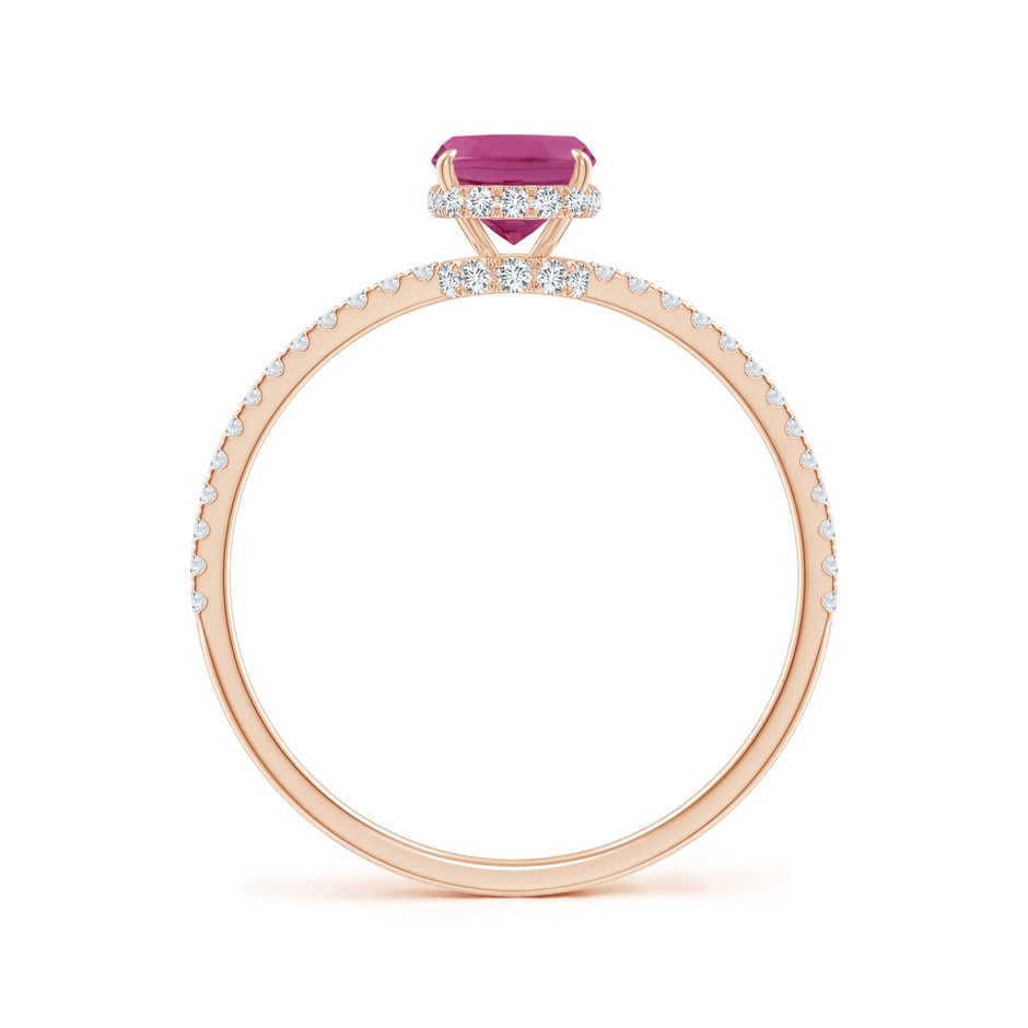 7x5mm AAAA Thin Shank Cushion Cut Pink Tourmaline Ring With Diamond Accents in Rose Gold side 199