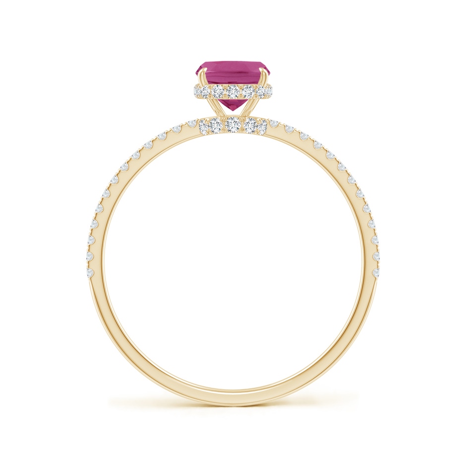 7x5mm AAAA Thin Shank Cushion Cut Pink Tourmaline Ring With Diamond Accents in Yellow Gold side 199
