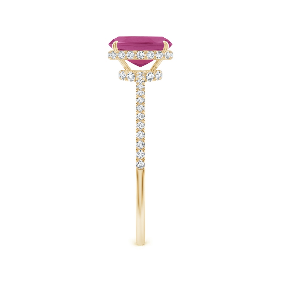 7x5mm AAAA Thin Shank Cushion Cut Pink Tourmaline Ring With Diamond Accents in Yellow Gold side 299