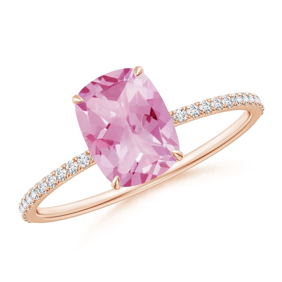 8x6mm A Thin Shank Cushion Cut Pink Tourmaline Ring With Diamond Accents in Rose Gold 
