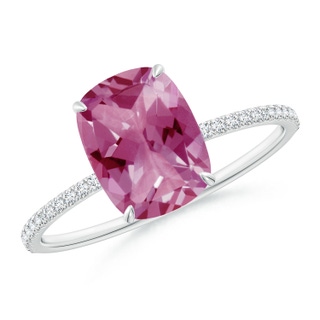 9x7mm AAA Thin Shank Cushion Cut Pink Tourmaline Ring With Diamond Accents in White Gold