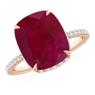 12x10mm A Thin Shank Cushion Ruby Ring with Diamond Accents in Rose Gold