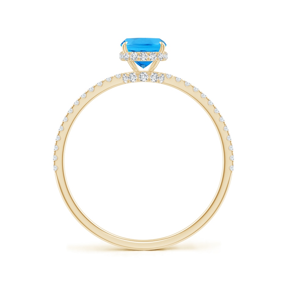 7x5mm AAAA Thin Shank Cushion Swiss Blue Topaz Ring With Diamond Accents in Yellow Gold side 199