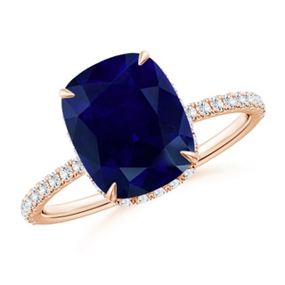 10x8mm AA Thin Shank Cushion Sapphire Ring with Diamond Accents in Rose Gold
