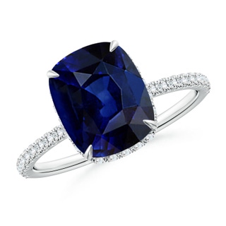 10x8mm AAA Thin Shank Cushion Sapphire Ring with Diamond Accents in White Gold