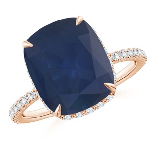 12x10mm A Thin Shank Cushion Sapphire Ring with Diamond Accents in Rose Gold