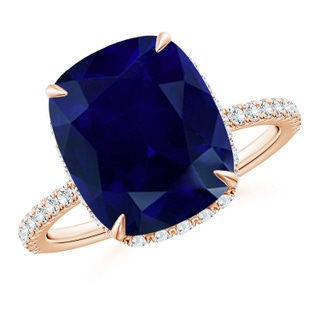 12x10mm AA Thin Shank Cushion Sapphire Ring with Diamond Accents in Rose Gold