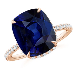 12x10mm AAA Thin Shank Cushion Sapphire Ring with Diamond Accents in 9K Rose Gold
