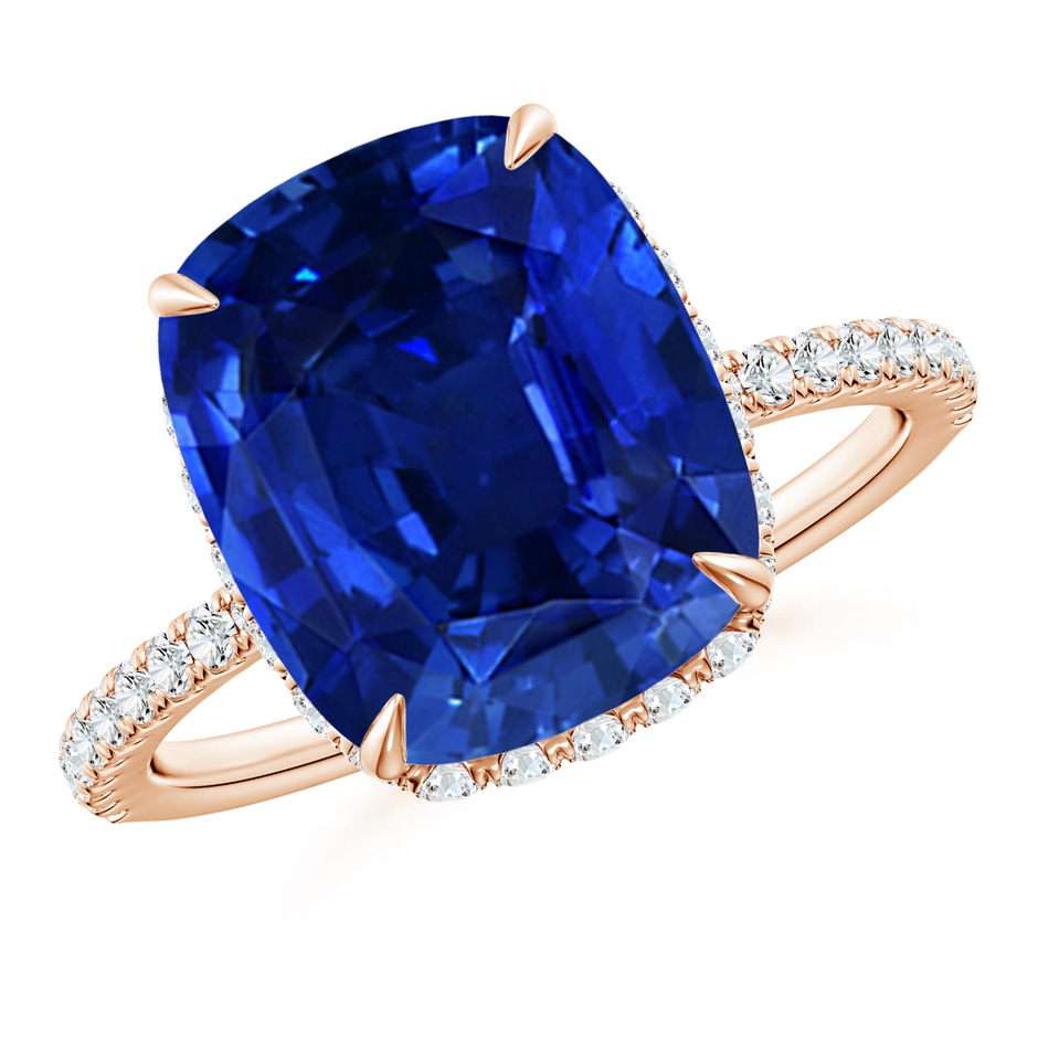 12x10mm Lab-Grown Thin Shank Cushion Sapphire Ring with Diamond Accents in Rose Gold 