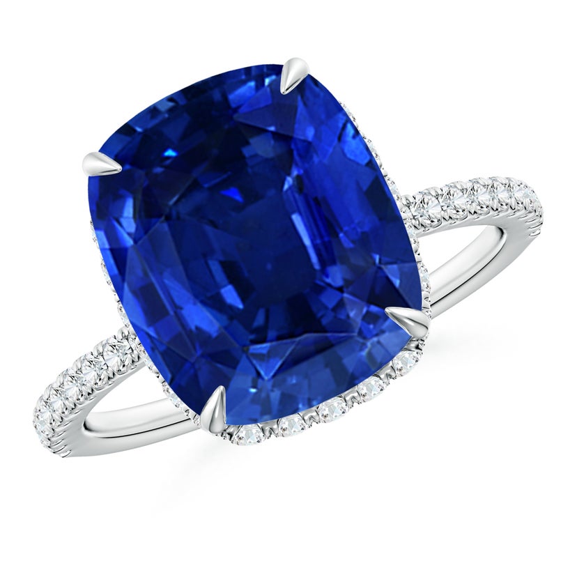 Lab-Grown Thin Shank Cushion Sapphire Ring with Lab Diamond