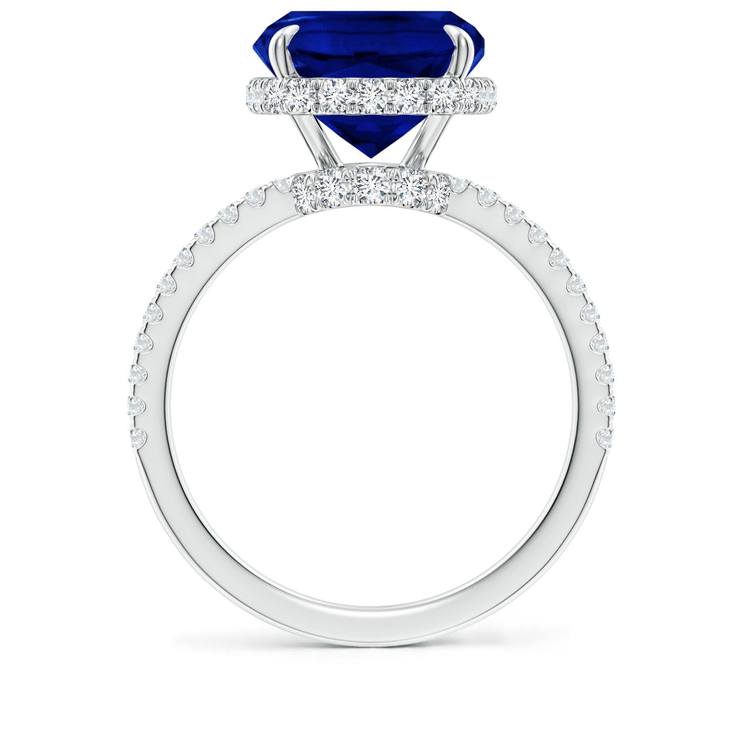 12x10mm AAAA Thin Shank Cushion Sapphire Ring with Diamond Accents in White Gold - side 3