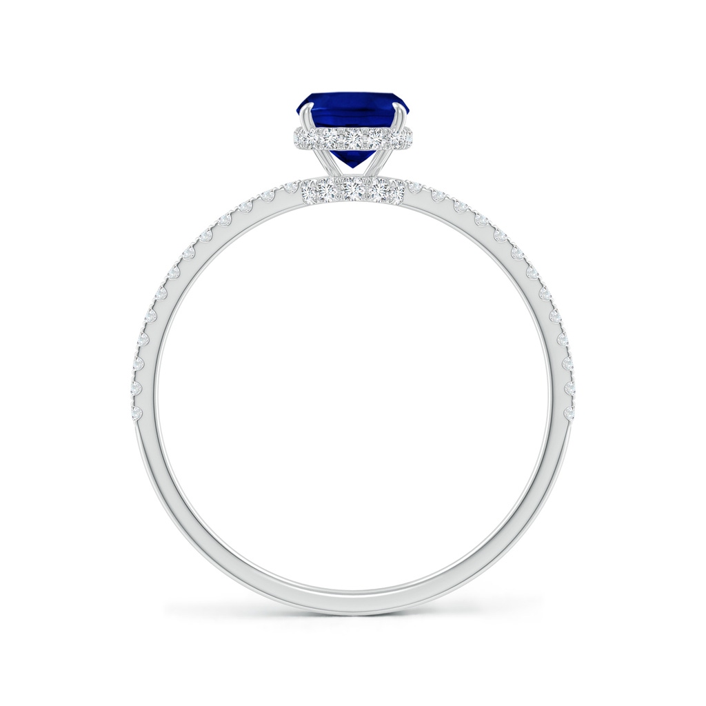 7x5mm AAAA Thin Shank Cushion Sapphire Ring with Diamond Accents in White Gold Side 199