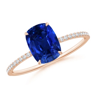 8x6mm AAAA Thin Shank Cushion Sapphire Ring with Diamond Accents in Rose Gold