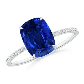 9x7mm Lab-Grown Thin Shank Cushion Sapphire Ring with Diamond Accents in White Gold