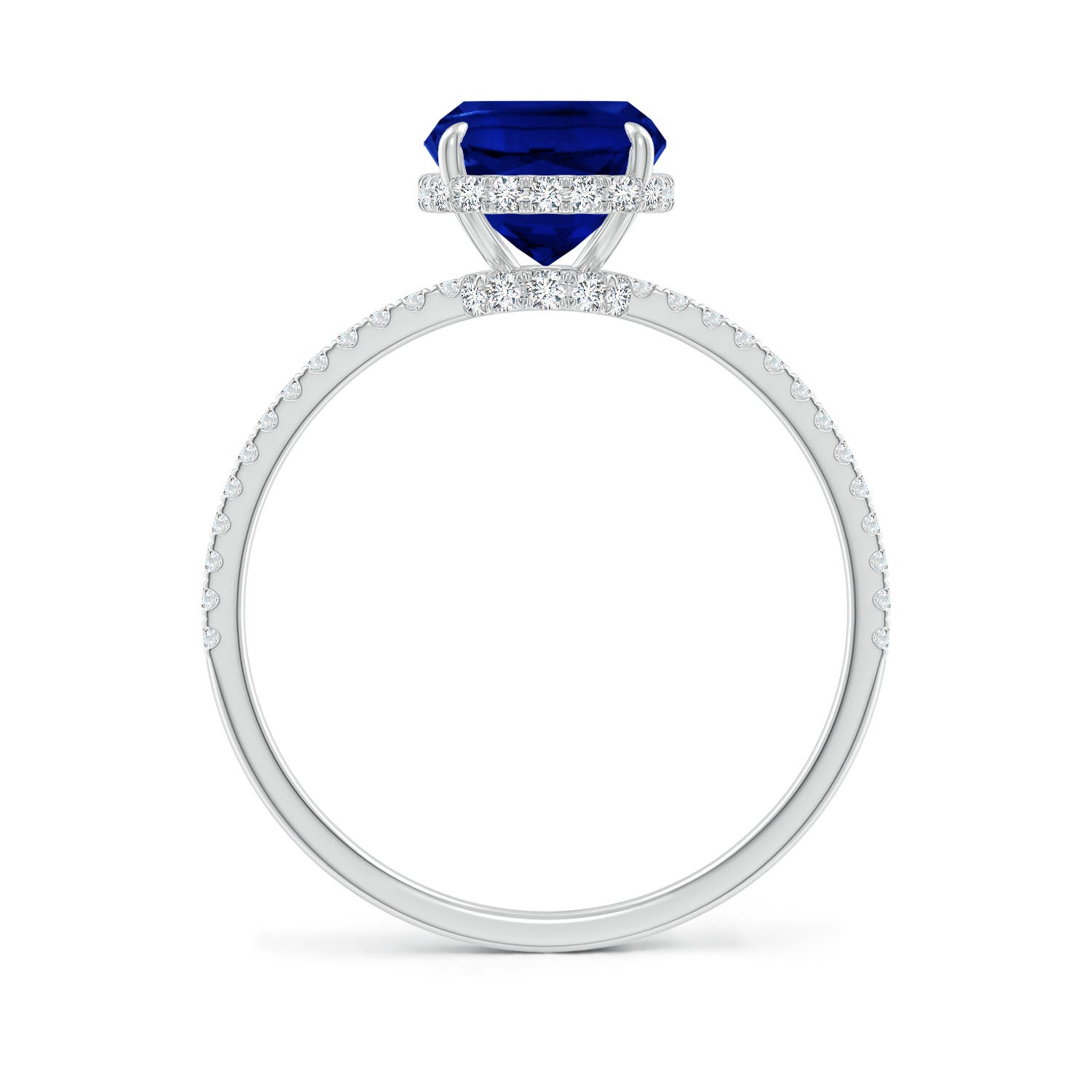 9x7mm AAAA Thin Shank Cushion Sapphire Ring with Diamond Accents in White Gold - side 3