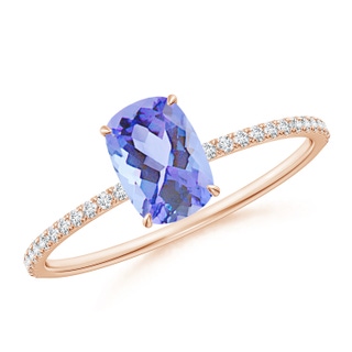 7x5mm A Thin Shank Cushion Cut Tanzanite Ring With Diamond Accents in Rose Gold