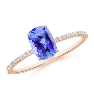 7x5mm AA Thin Shank Cushion Cut Tanzanite Ring With Diamond Accents in Rose Gold