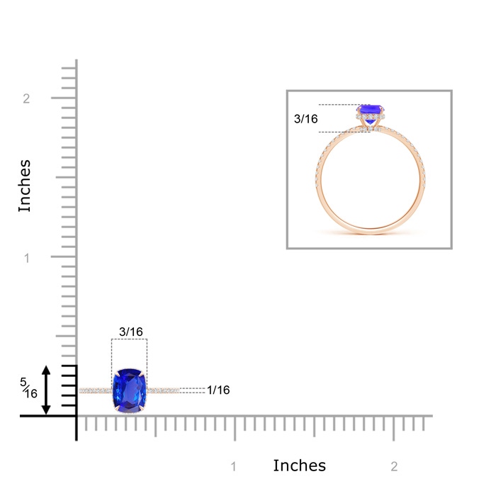 7x5mm AAA Thin Shank Cushion Cut Tanzanite Ring With Diamond Accents in 9K Rose Gold product image