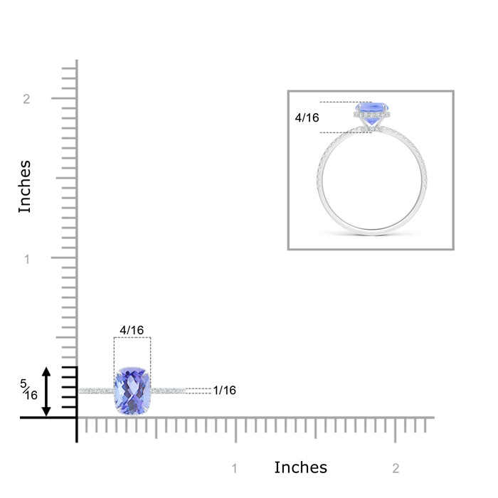 8x6mm A Thin Shank Cushion Cut Tanzanite Ring With Diamond Accents in 9K White Gold product image