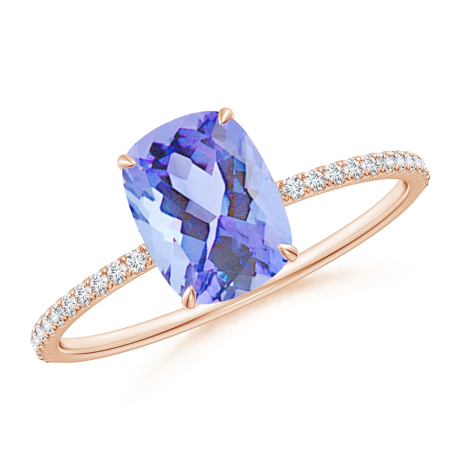 8x6mm A Thin Shank Cushion Cut Tanzanite Ring With Diamond Accents in Rose Gold 