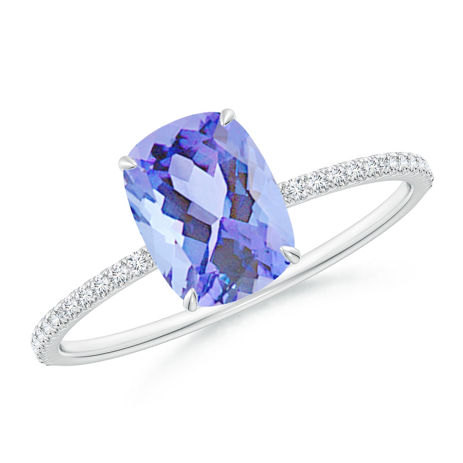 8x6mm A Thin Shank Cushion Cut Tanzanite Ring With Diamond Accents in White Gold 