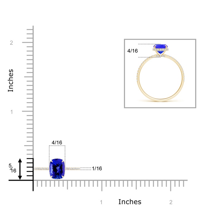 8x6mm AAAA Thin Shank Cushion Cut Tanzanite Ring With Diamond Accents in 10K Yellow Gold product image