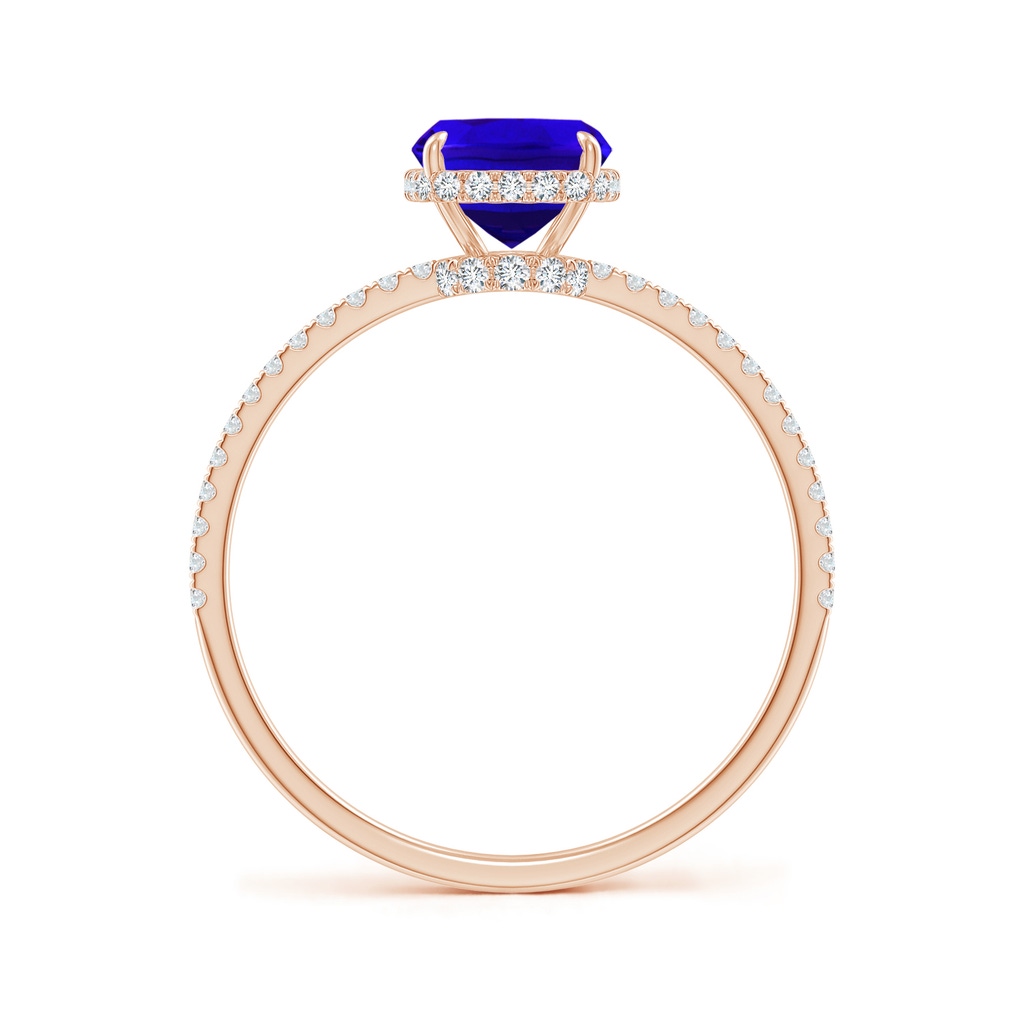 8x6mm AAAA Thin Shank Cushion Cut Tanzanite Ring With Diamond Accents in Rose Gold Side-1