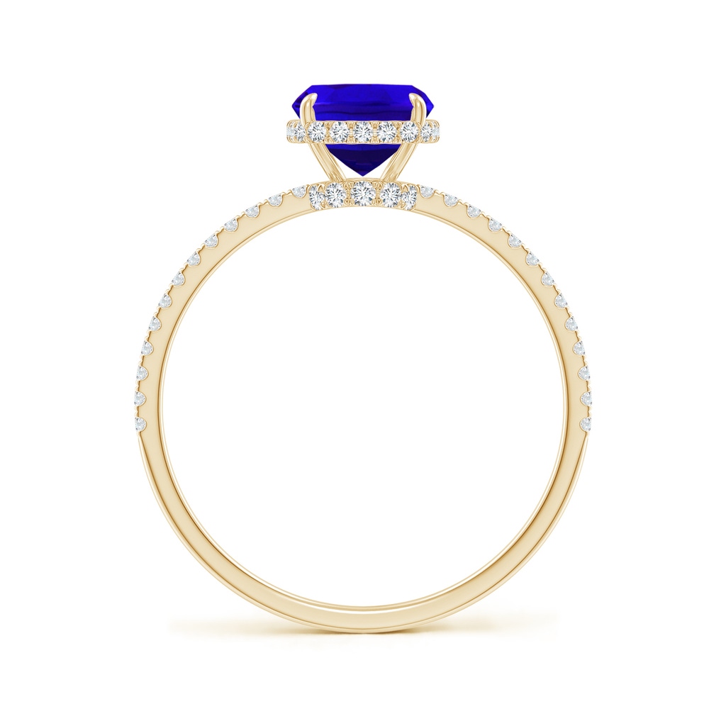 8x6mm AAAA Thin Shank Cushion Cut Tanzanite Ring With Diamond Accents in Yellow Gold Side-1