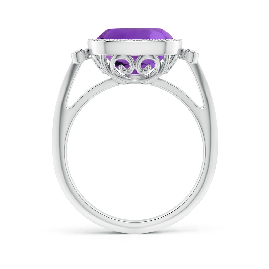 10mm AAAA Bezel Set Cushion Amethyst Ring with Milgrain Detailing in White Gold Side-1