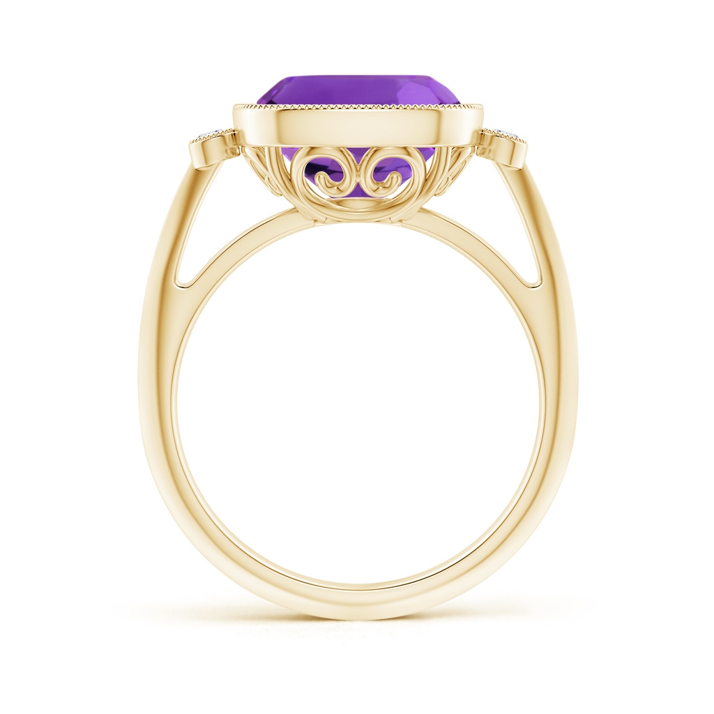 10mm AAAA Bezel Set Cushion Amethyst Ring with Milgrain Detailing in Yellow Gold Side-1