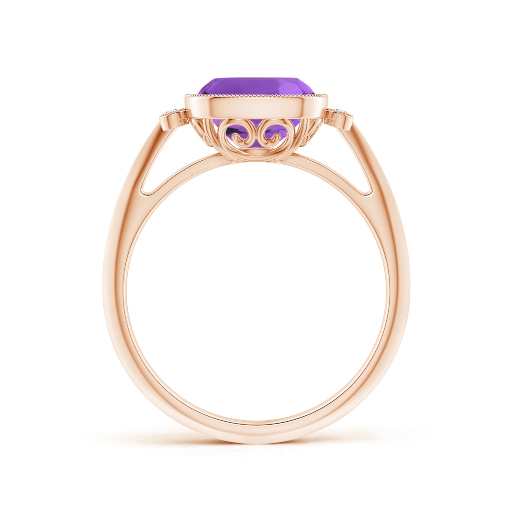 8mm AAA Bezel Set Cushion Amethyst Ring with Milgrain Detailing in Rose Gold Side-1