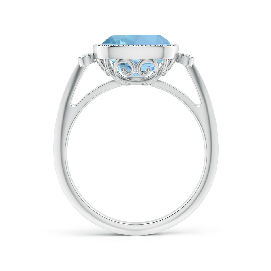 9mm AAAA Bezel Set Cushion Aquamarine Ring with Milgrain Detailing in White Gold side-1