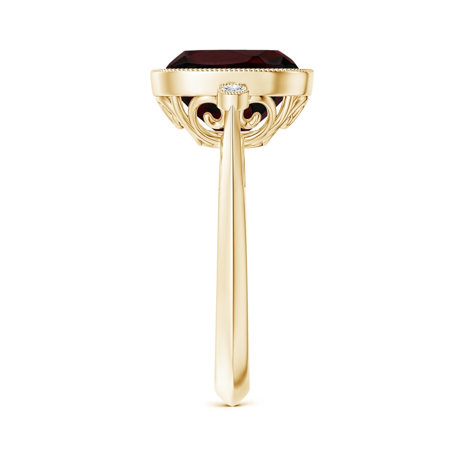 10mm A Bezel Set Cushion Garnet Ring with Milgrain Detailing in Yellow Gold side-2