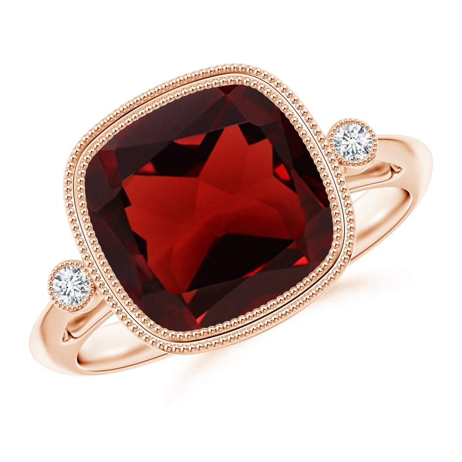10mm AAA Bezel Set Cushion Garnet Ring with Milgrain Detailing in Rose Gold 