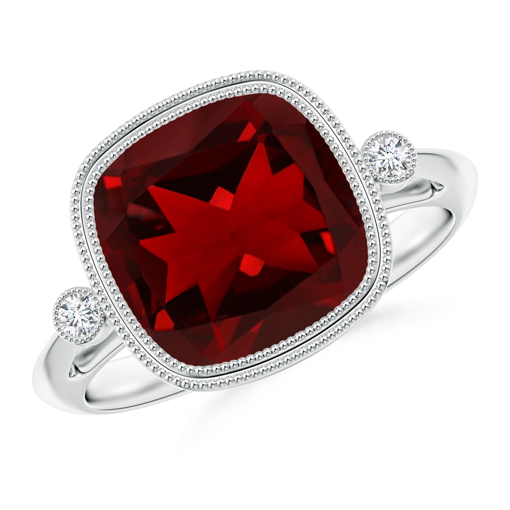 10mm AAAA Bezel Set Cushion Garnet Ring with Milgrain Detailing in P950 Platinum