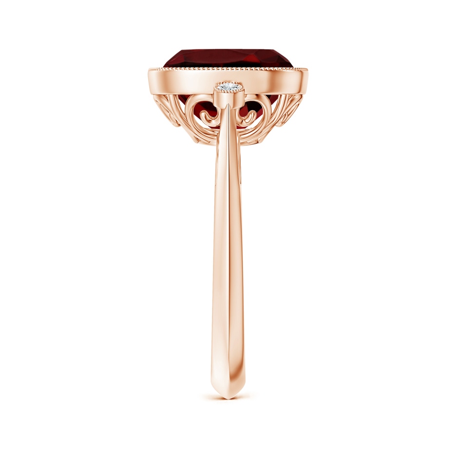 10mm AAAA Bezel Set Cushion Garnet Ring with Milgrain Detailing in Rose Gold side-2