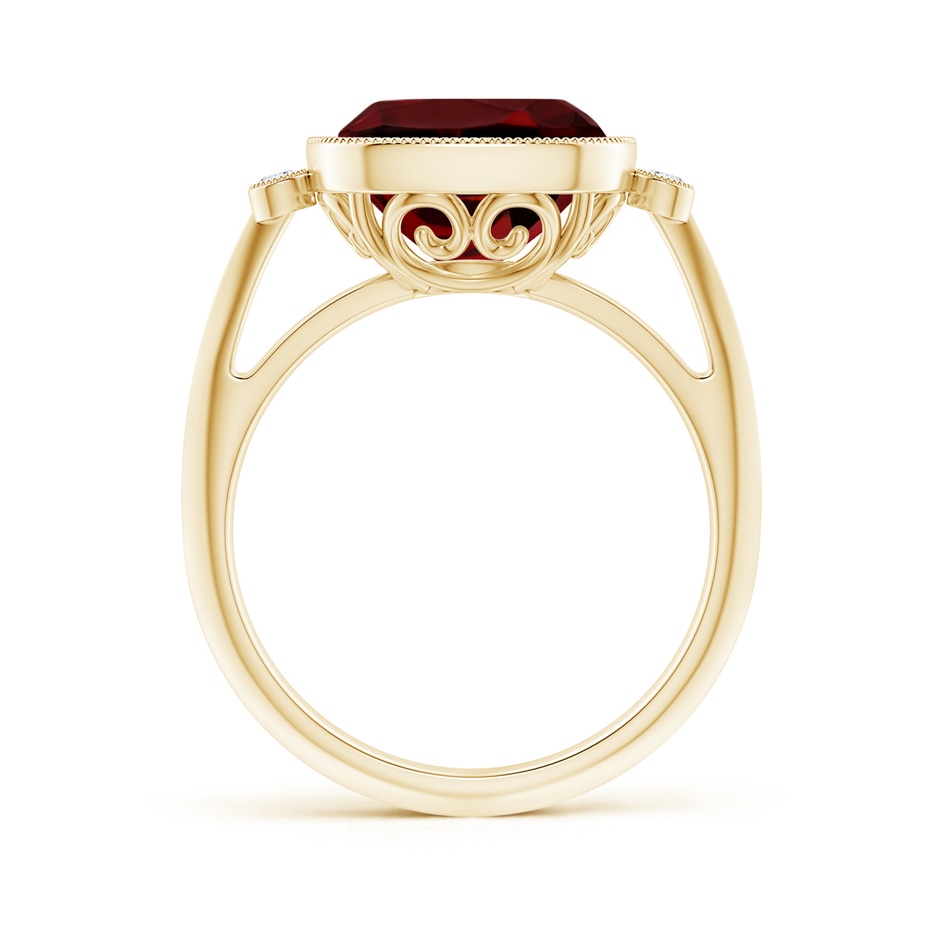 10mm AAAA Bezel Set Cushion Garnet Ring with Milgrain Detailing in Yellow Gold side-1