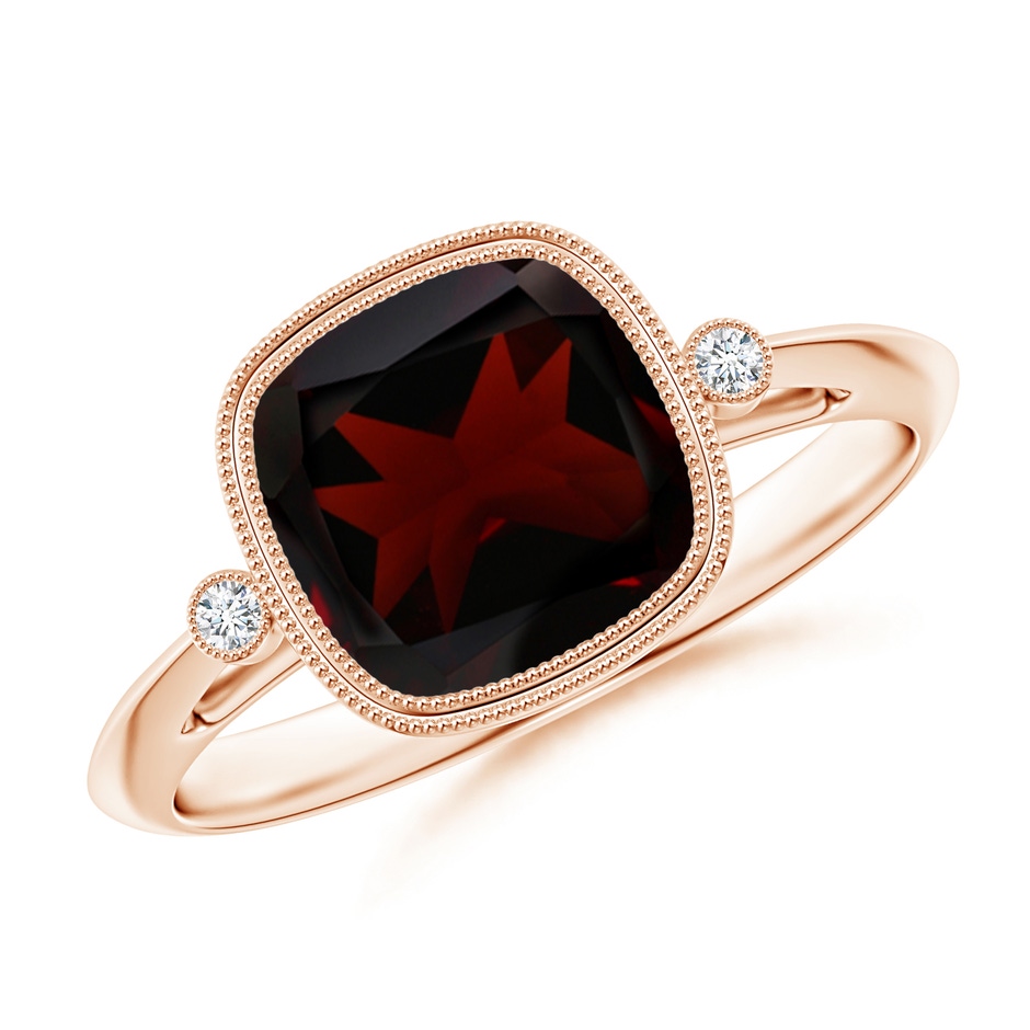 8mm A Bezel Set Cushion Garnet Ring with Milgrain Detailing in Rose Gold 