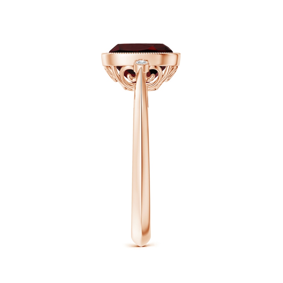 8mm AAA Bezel Set Cushion Garnet Ring with Milgrain Detailing in Rose Gold side-2