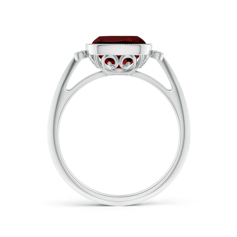 8mm AAAA Bezel Set Cushion Garnet Ring with Milgrain Detailing in White Gold side-1