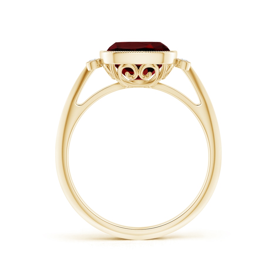 8mm AAAA Bezel Set Cushion Garnet Ring with Milgrain Detailing in Yellow Gold side-1
