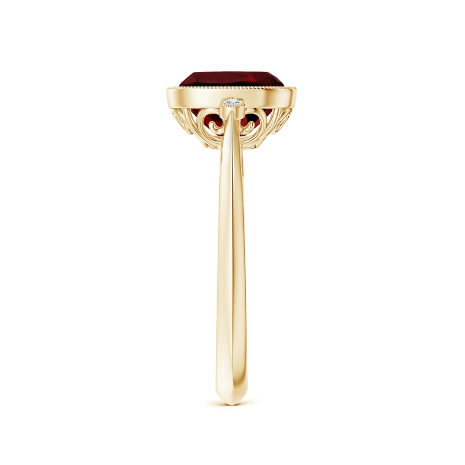 8mm AAAA Bezel Set Cushion Garnet Ring with Milgrain Detailing in Yellow Gold side-2