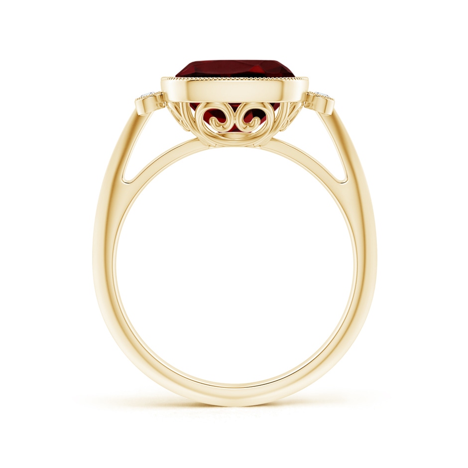 9mm AAAA Bezel Set Cushion Garnet Ring with Milgrain Detailing in Yellow Gold side-1