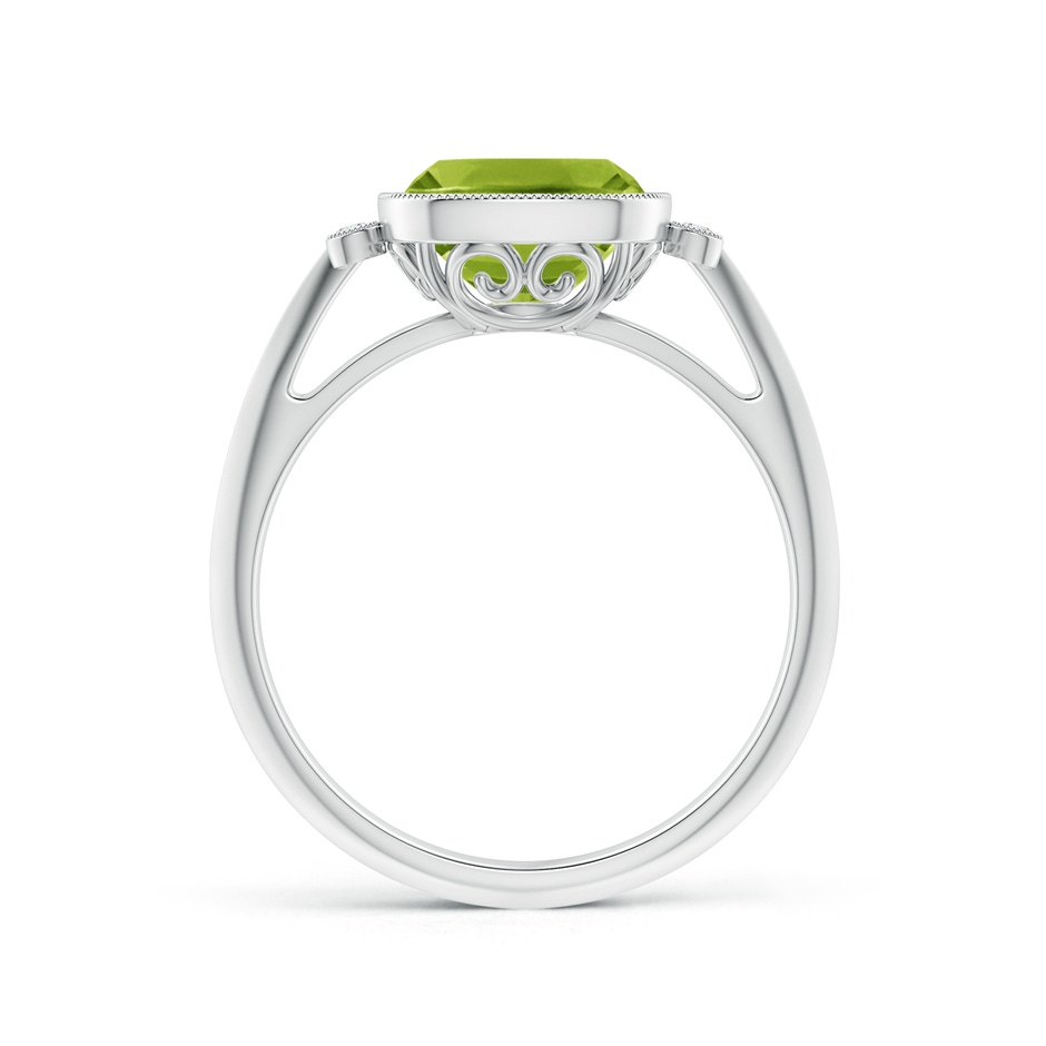 8mm AAA Bezel Set Cushion Peridot Ring with Milgrain Detailing in White Gold side-1