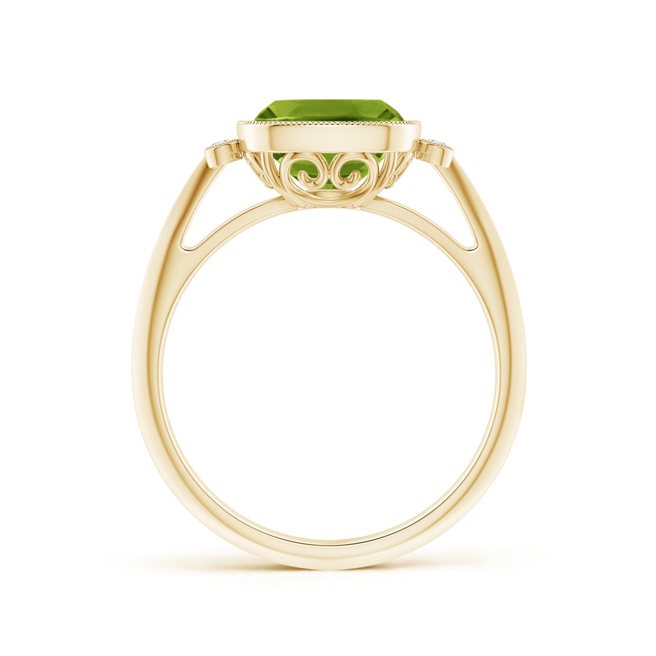 8mm AAAA Bezel Set Cushion Peridot Ring with Milgrain Detailing in Yellow Gold side-1