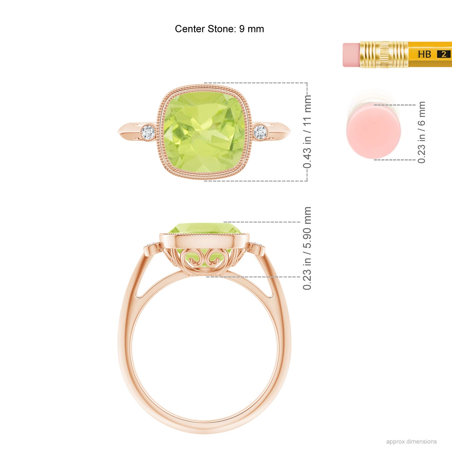 A - Peridot / 2.84 CT / 14 KT Rose Gold