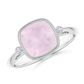 8mm A Bezel Set Cushion Rose Quartz Ring with Milgrain Detailing in P950 Platinum
