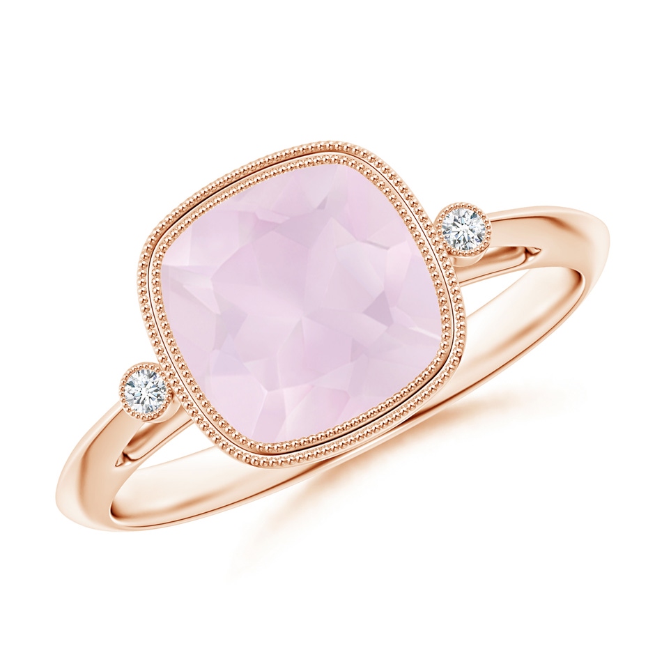 8mm A Bezel Set Cushion Rose Quartz Ring with Milgrain Detailing in Rose Gold 