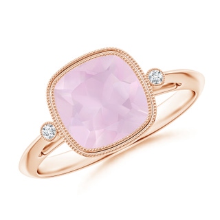 8mm AA Bezel Set Cushion Rose Quartz Ring with Milgrain Detailing in Rose Gold