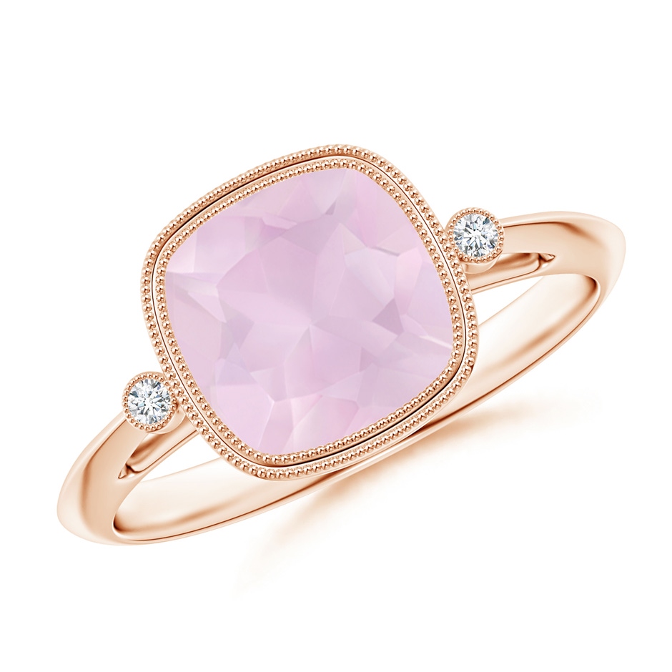 8mm AA Bezel Set Cushion Rose Quartz Ring with Milgrain Detailing in Rose Gold 
